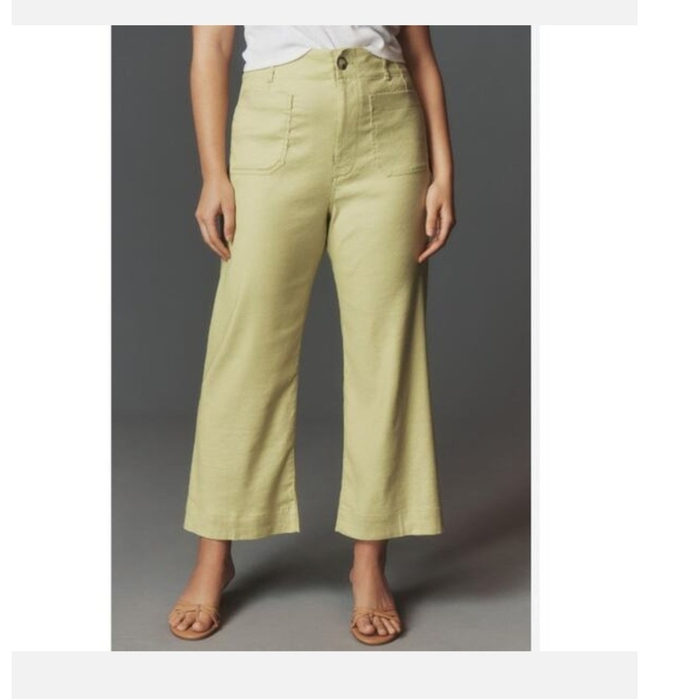 Maeve The Colette Crop Pants Womens 29 Green High Rise Wide Leg Linen Blend